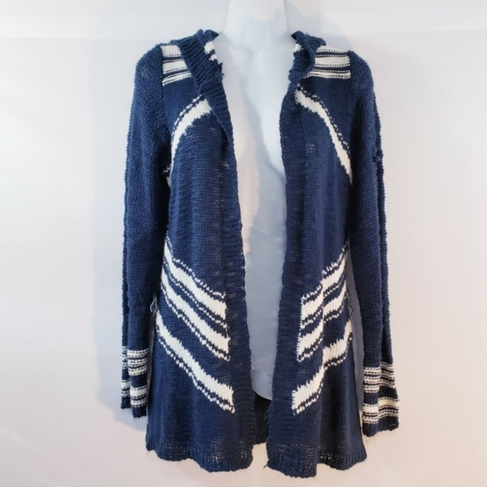 BONGO Womens Sweater Navy Blue Ivory Striped‎ Fring